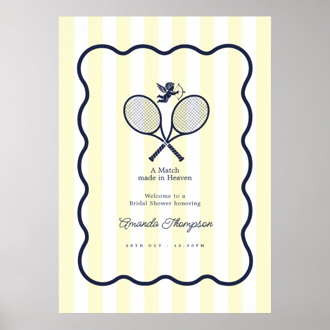 Póster Bienvenida de ducha nupcial de tenis elegante de N (Frente)