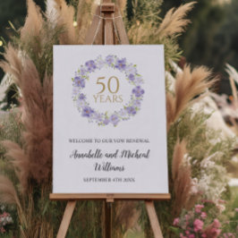 Póster Bienvenida de Floral Garland 50th Boda Lavender su