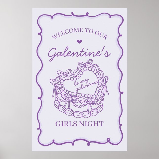 Póster Bienvenida de Galentine de Coceta de Corazón Púrpu (Frente)
