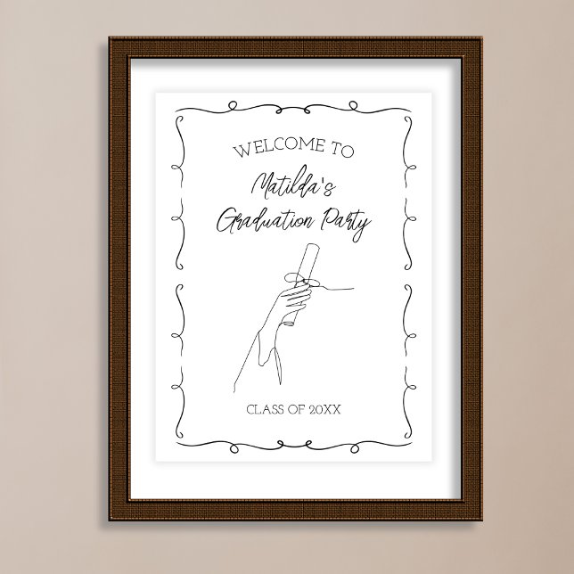 Póster Bienvenida de Graduación Ilustrada A Mano (Hand Drawn Illustrated Graduation Welcome Poster)