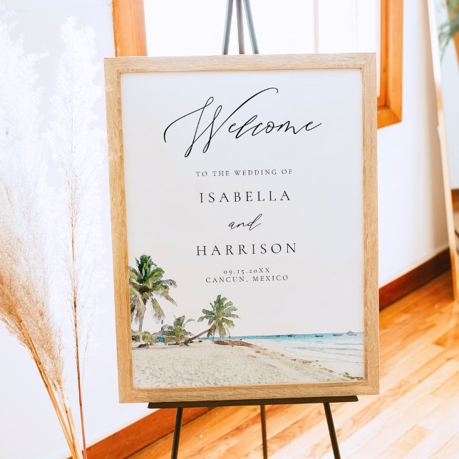 Póster Bienvenida de la boda de la playa de acuarela de C (Subido por el creador)