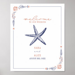 Póster Bienvenida de la boda de la playa Rustic Starfish 