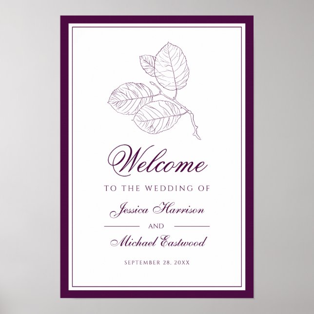 Póster Bienvenida de la Boda Elegante del Contorno Botáni (Frente)