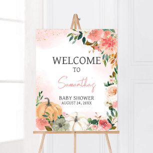 Póster Bienvenida de la Calabaza Floral Rosa Otoño Fall