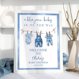 Póster Bienvenida de la ducha azul Jean Baby Denim Baby B