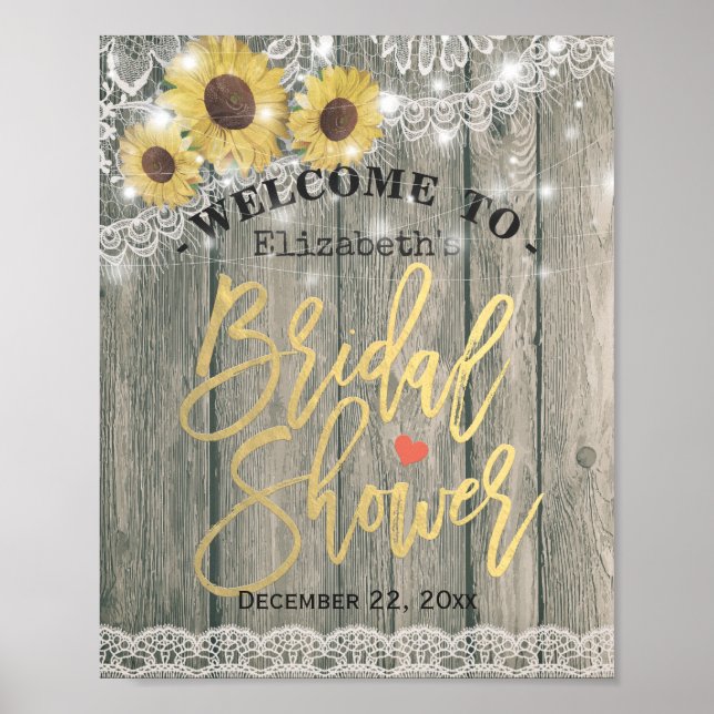 Póster Bienvenida De La Ducha Bridal Rústica De Los Sunfl (Frente)