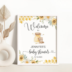 Póster Bienvenida de la ducha con miel de oso de girasol 