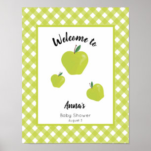 Póster Bienvenida de la ducha de bebé verde de manzana