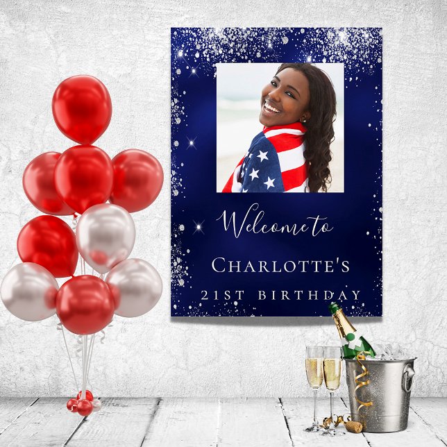 Póster Bienvenida de la foto del purpurina azul marino de (Subido por el creador)