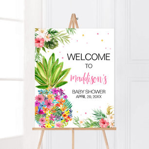 Póster Bienvenida de la piña tropical floral