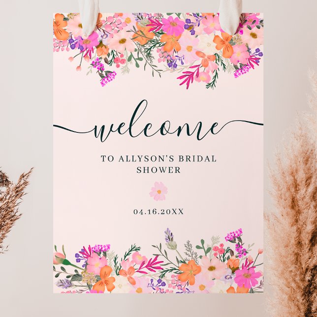 Póster Bienvenida de la primavera romántica de las flores (Romantic pastel wild flowers spring welcome poster)