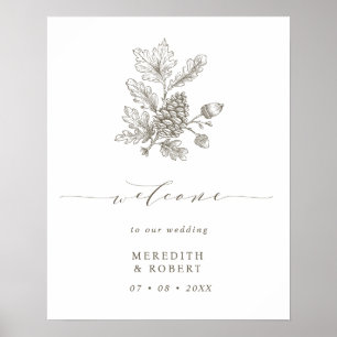 Póster Bienvenida de la sucursal Pinecone y Acorn de Boda
