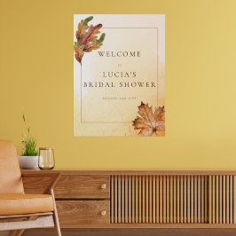 Póster Bienvenida de lluvia de boda de acuarela de hoja d