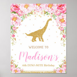 Póster Bienvenida de los dinosaurios florales Rótulo de c