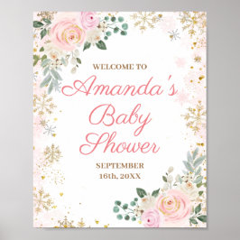 Póster Bienvenida de Pink Floral Snowflakes para Baby Sho