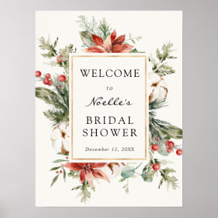 Póster Bienvenida de Poinsettia de Evergreen de lluvia de