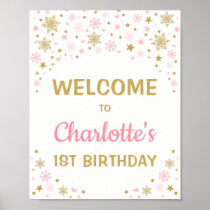 Póster Bienvenida de primer cumpleaños al invierno con co