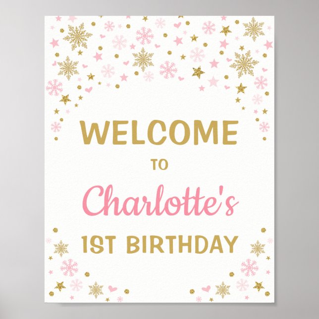 Póster Bienvenida de primer cumpleaños al invierno con co (Frente)