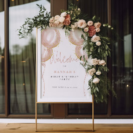 Póster Bienvenida de primer cumpleaños de Chica de globos