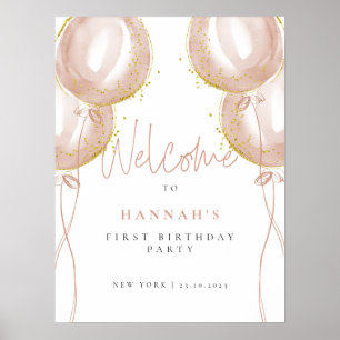 Póster Bienvenida de primer cumpleaños de Chica de globos
