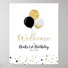 Póster Bienvenida de primer cumpleaños de Gold & Black Ba
