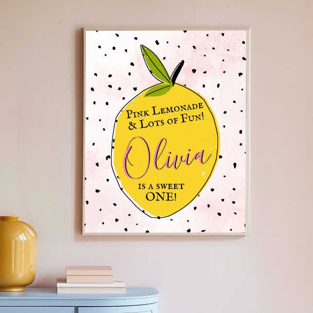 Póster Bienvenida de primer cumpleaños de Lemonade rosa m (Subido por el creador)