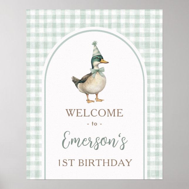 Póster Bienvenida de primer cumpleaños de One Lucky Duck  (Frente)