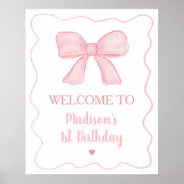 Póster Bienvenida de primer cumpleaños de Pink Bow