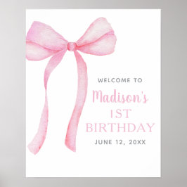 Póster Bienvenida de primer cumpleaños de Pink Bow Coquet