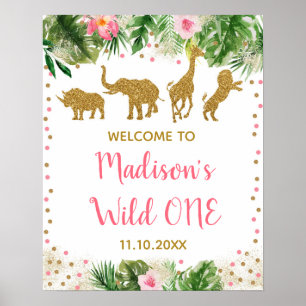 Póster Bienvenida de primer cumpleaños para Pink & Gold S