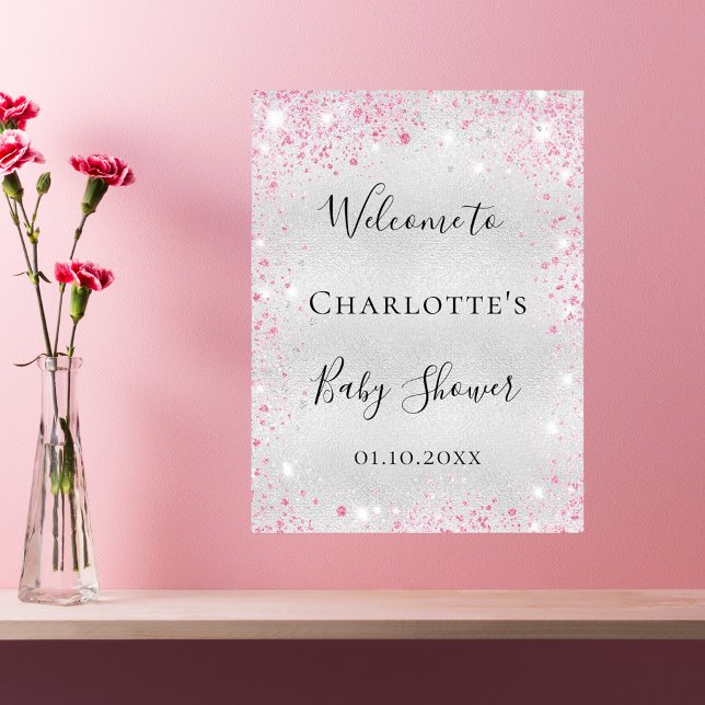 Póster Bienvenida de purpurina rosa plateado de Baby Show (Subido por el creador)