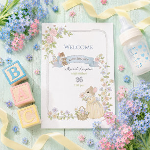 Póster Bienvenida de Ratones para Baby Shower Caprichoso