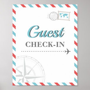 Póster Bienvenida de registro de invitado de viaje en avi