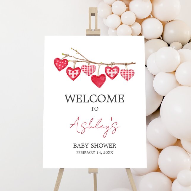 Póster Bienvenida de San Valentín (Pink and Red Sweetheart Baby Shower Welcome Sign)