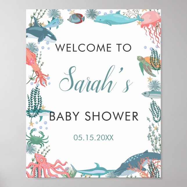 Póster Bienvenida de Sea Cute Ocean Baby Shower RSVP (Frente)