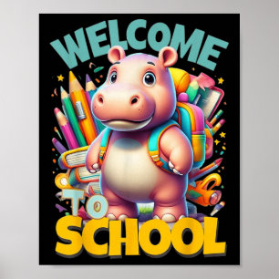 Póster Bienvenida de vuelta al colegio Feliz Hipopótamo G