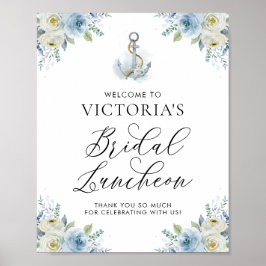Póster Bienvenida del almuerzo Nautical Bridal Floral Azu