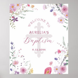 Póster Bienvenida del bautismo de flores silvestres