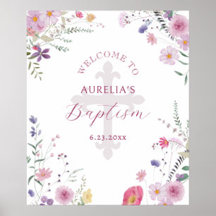 Póster Bienvenida del bautismo de flores silvestres