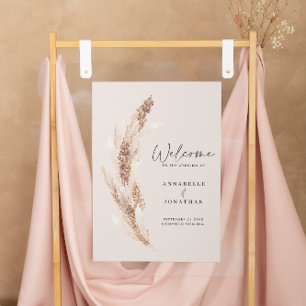 Póster Bienvenida del boda de pasto moderno de pampas