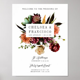 Póster Bienvenida del Boda floral de primavera