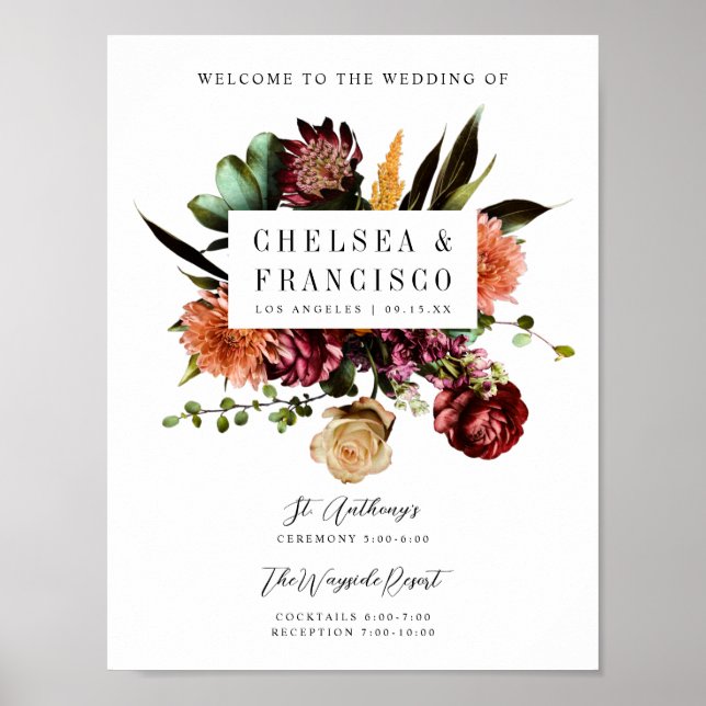 Póster Bienvenida del Boda floral de primavera (Frente)