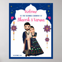 Bienvenida del boda hindú azul de diseño indio fro