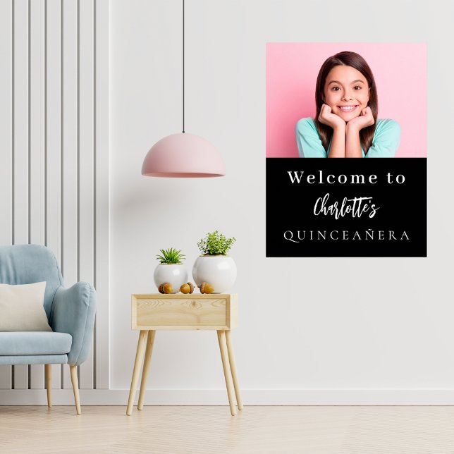 Póster Bienvenida del fiesta Quinceanera blanco y persona (Subido por el creador)