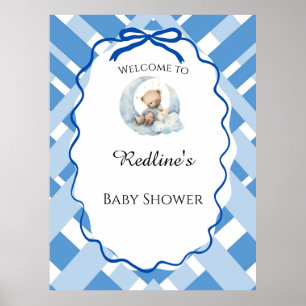 Póster Bienvenida del oso de la ducha de bebé niño a cuad