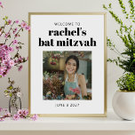 Póster Bienvenida digital de fotos de Mitzvah de Black Wh<br><div class="desc">Signo de bienvenida negrita del Poster de fotos Mitzvah en blanco y negro (descargable)</div>