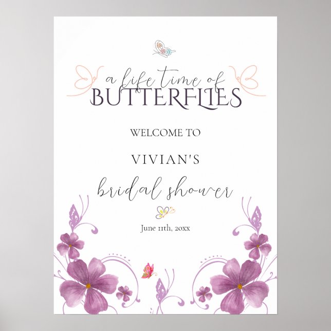Póster Bienvenida digital de la ducha de novia de maripos (Frente)