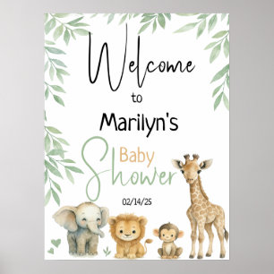 Póster Bienvenida Ducha de Bebé Animales Bebés