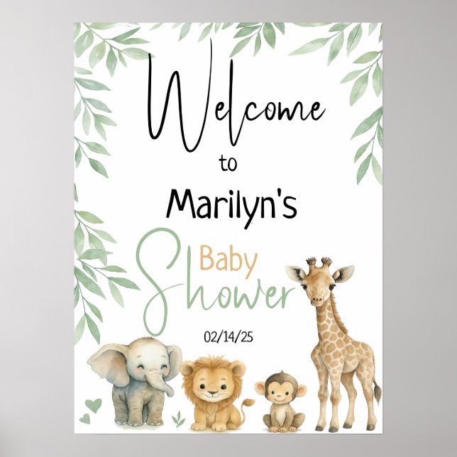 Póster Bienvenida Ducha de Bebé Animales Bebés (Frente)