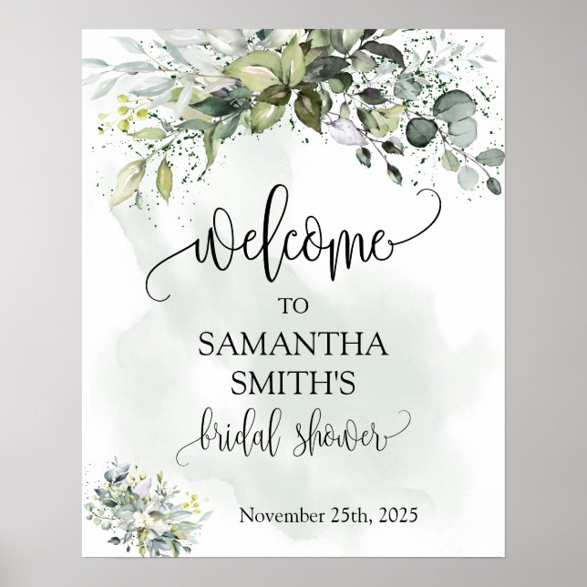 Póster Bienvenida ducha de novia Eucalyptus suculento ver (Frente)